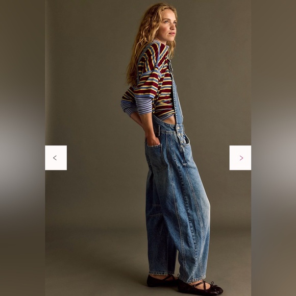 Free People Blue Denim Overalls - Barrel Leg Size L. NWOT - Picture 3 of 6